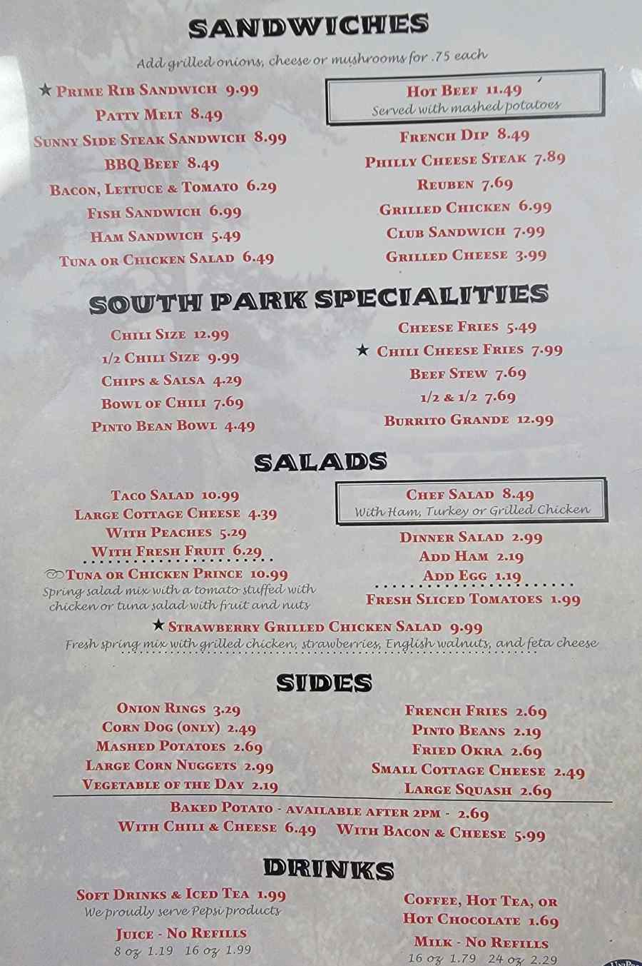 South Park menu page 1